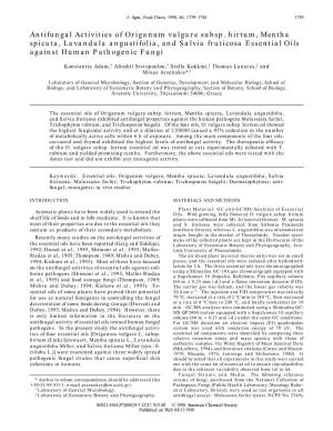 Antifungal Activities of Origanum Vulgare Subsp. Hirtum, Mentha Spicata, Lavandula Angustifolia, and Salvia Fruticosa Essential Oils Against Human Pathogenic Fungi