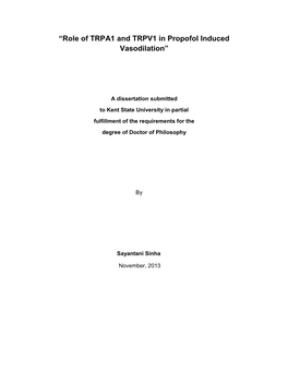 “Role of TRPA1 and TRPV1 in Propofol Induced Vasodilation”