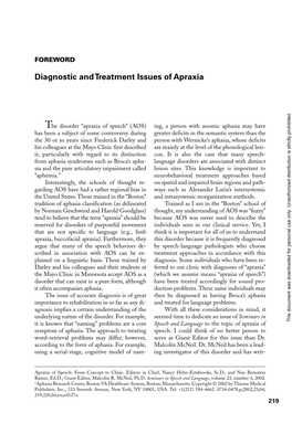 Diagnostic and Treatment Issues of Apraxia