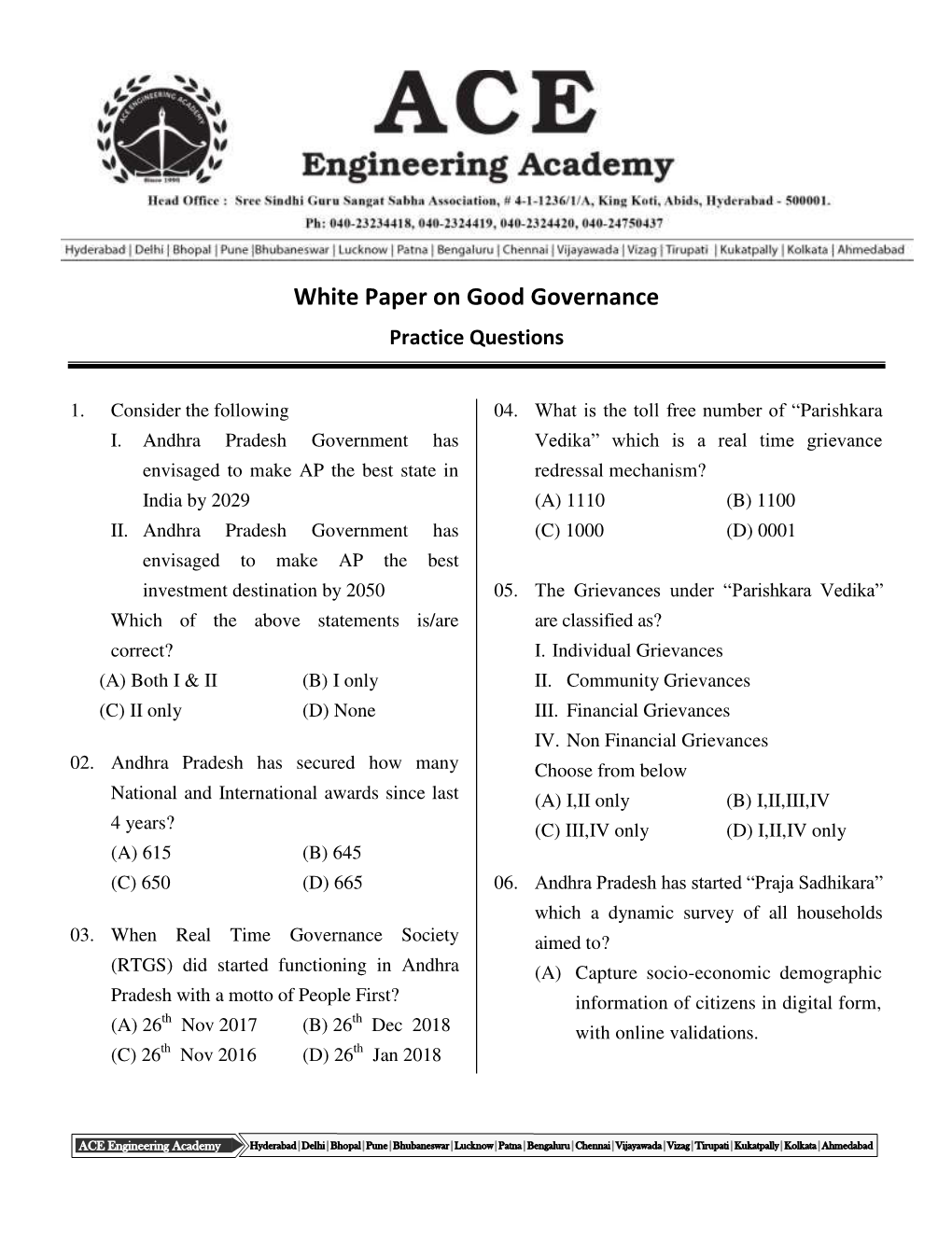 White Paper on Good Governance Practice Questions