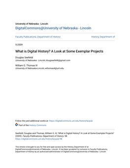 What Is Digital History? a Look at Some Exemplar Projects