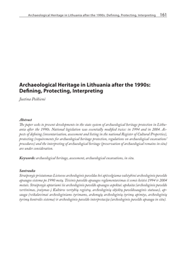 Archaeological Heritage in Lithuania After the 1990S: Defining, Protecting, Interpreting 161