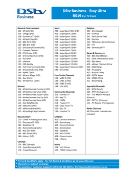 Dstv Business - Stay Ultra R519 Per TV Point