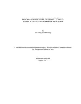 Taiwan Area Mesoscale Experiment (Tamex): Political Tension and Disaster Mitigation