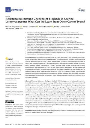 Resistance to Immune Checkpoint Blockade in Uterine Leiomyosarcoma: What Can We Learn from Other Cancer Types?