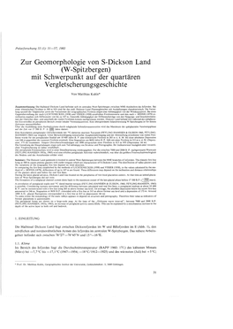 Zur Geomorphologie Von S-Dickson Land (W-Spitzbergen) Mit Schwerpunkt Auf Der Quartären Vergletscherungsgeschichte
