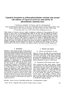 Capsaicin Formation in P-Fluorophenylalanine Resistant and Normal Cell Cultures of Capsicum Frutescens and Activity of Phenylalanine Ammonia Lyase