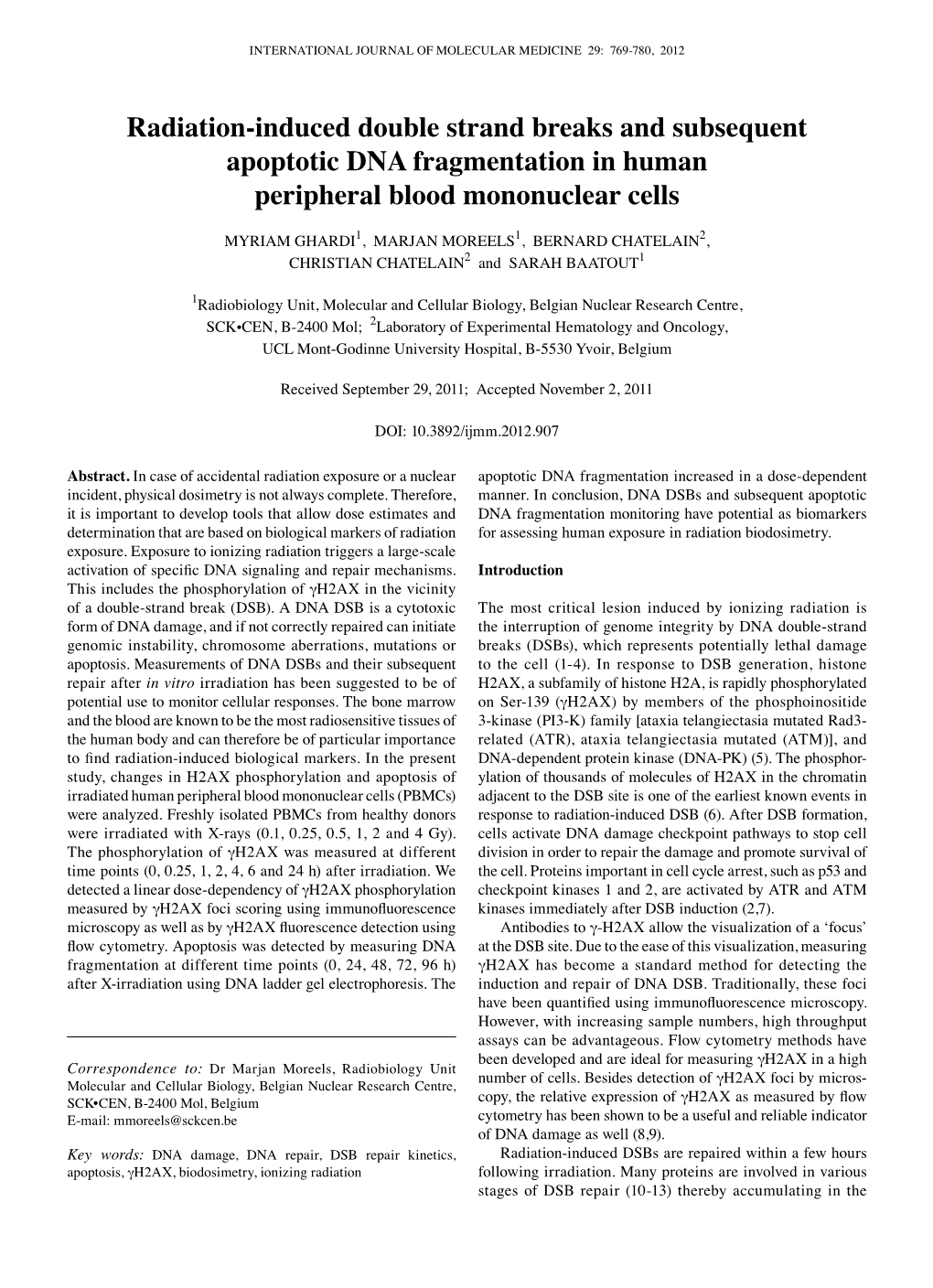 Radiation-Induced Double Strand Breaks and Subsequent Apoptotic DNA Fragmentation in Human Peripheral Blood Mononuclear Cells