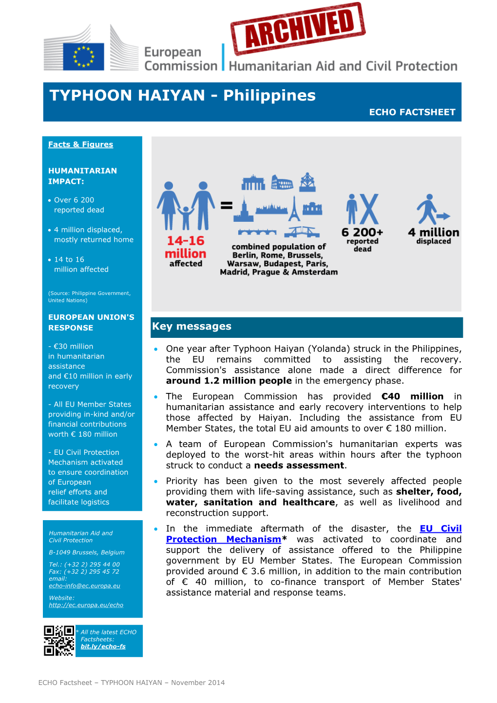 TYPHOON HAIYAN - Philippines ECHO FACTSHEET