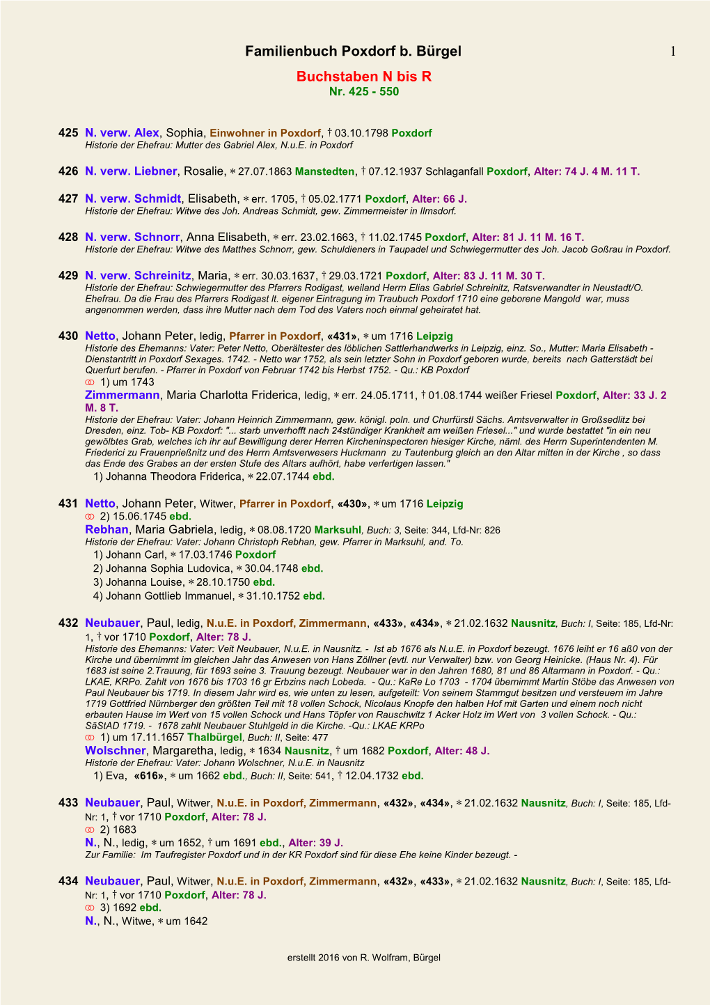 Familienbuch Poxdorf B. Bürgel 1 Buchstaben N Bis R Nr