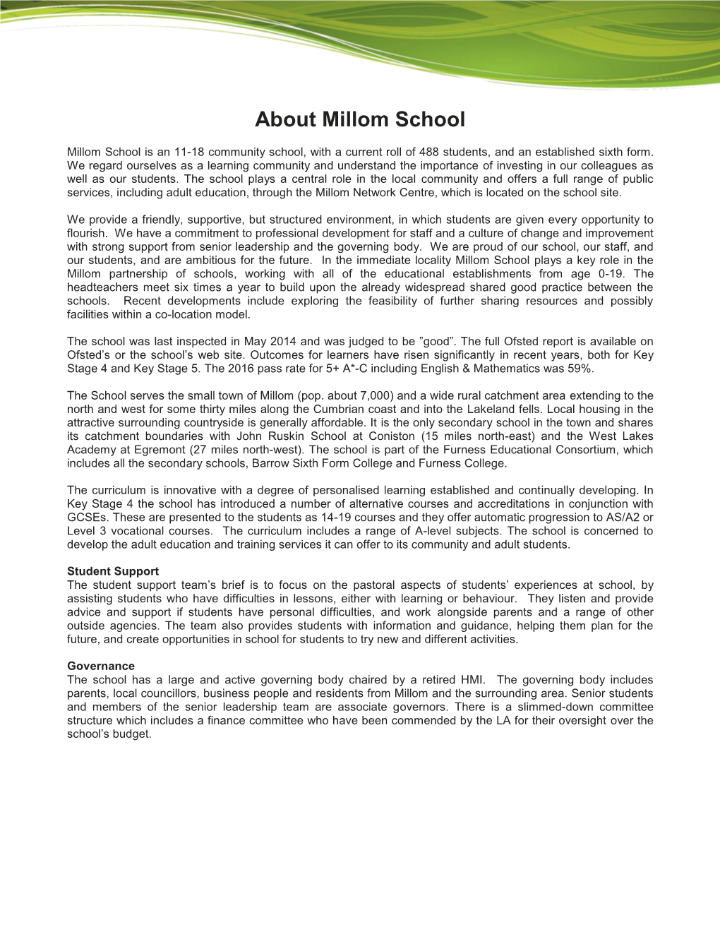 About Millom School