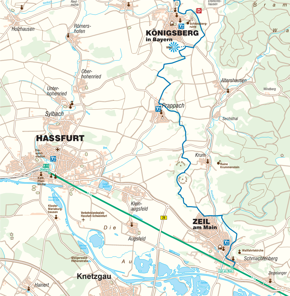 HASSFURT Dörflis Eis- Sport- Stadion Krum Klaub- E W Mühle H an O N H Ruine Wülflingen R 15 Krummenstein Haßfurt