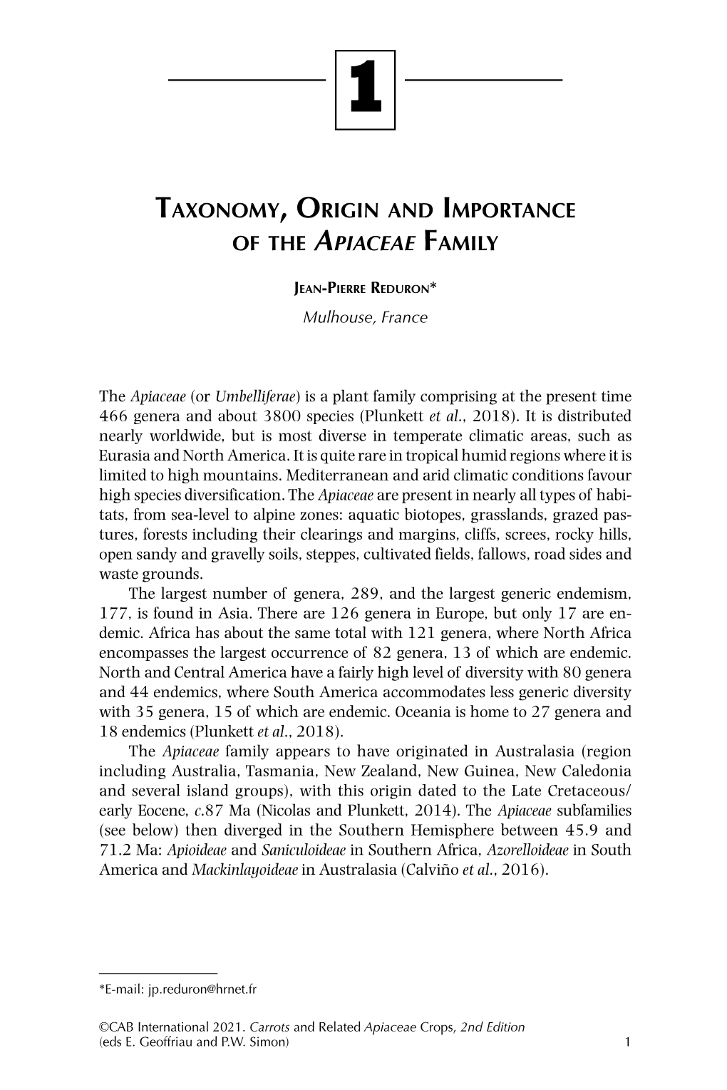 Taxonomy, Origin and Importance of the Apiaceae Family