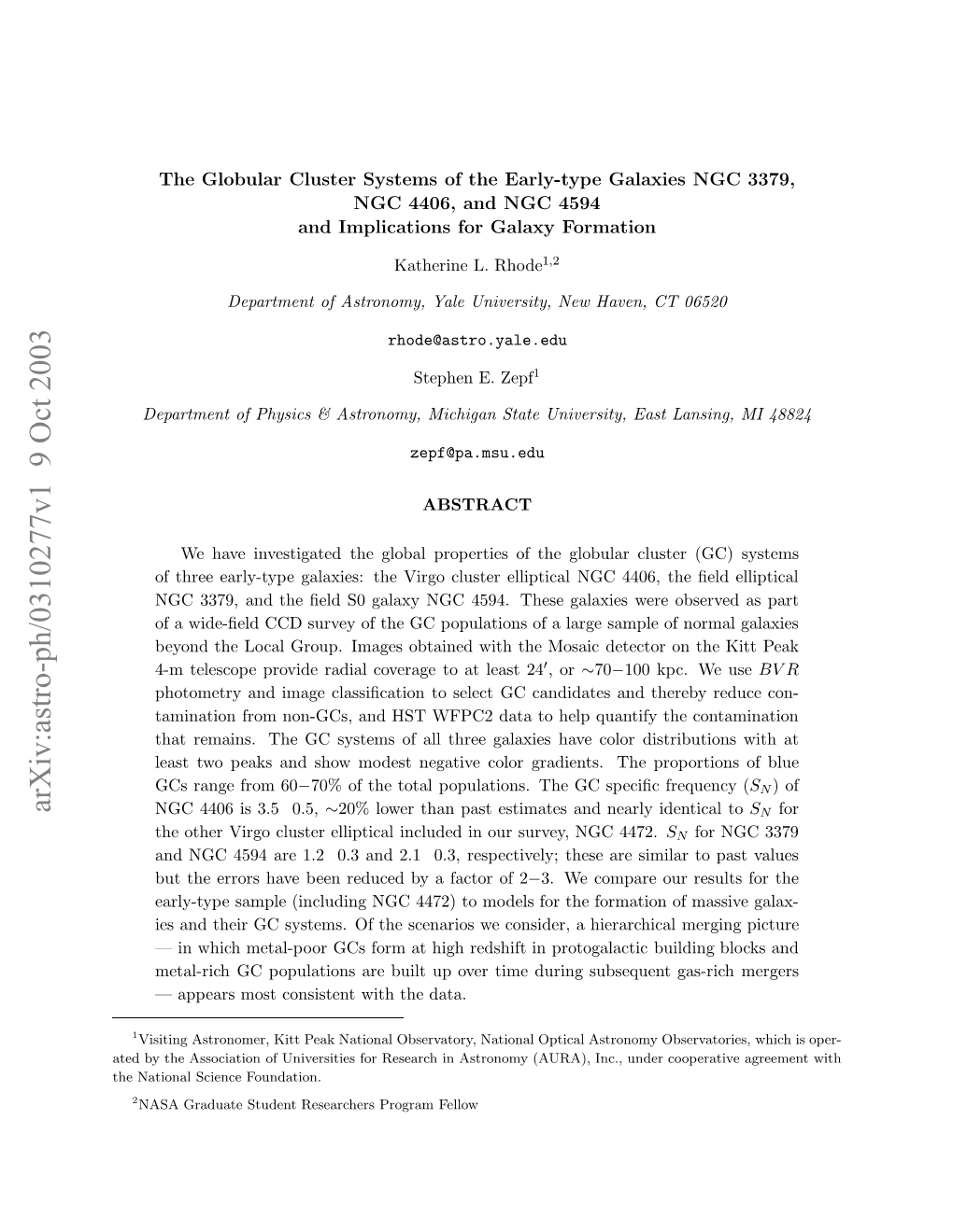 Arxiv:Astro-Ph/0310277V1 9 Oct 2003 Tdb H Soito Fuieste O Eerhi Astr in Foundation