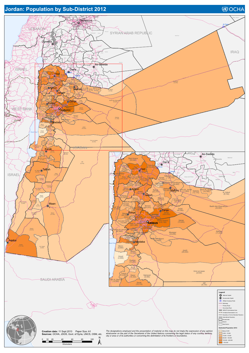 Jordan: Population by Sub-District 2012