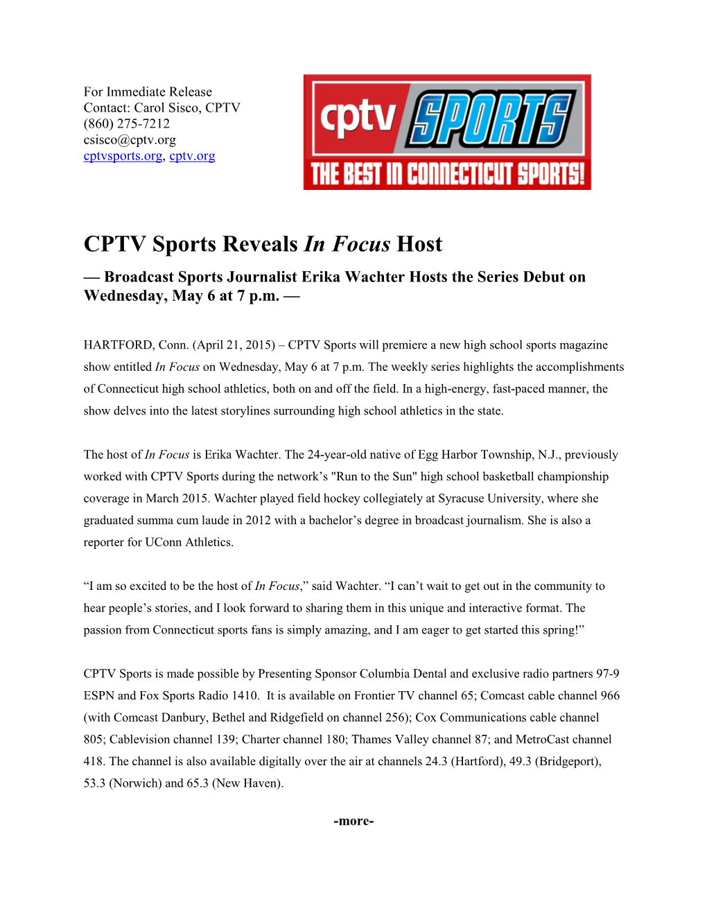 CPTV Sports Reveals in Focus Host