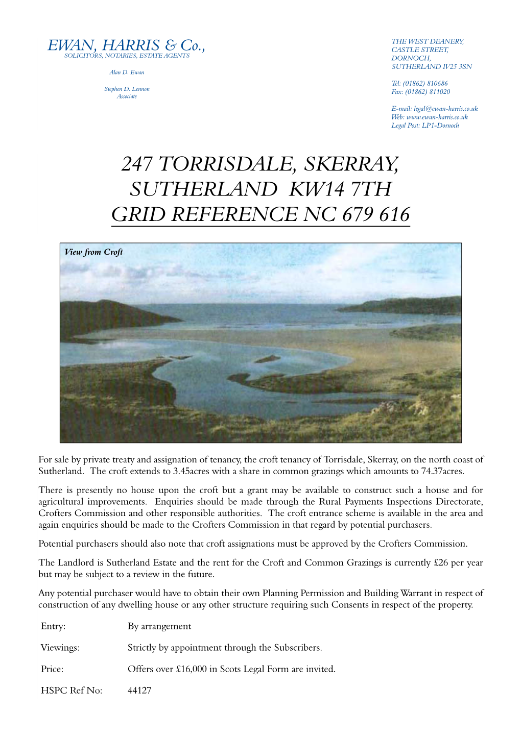 247 Torrisdale, Skerray, Sutherland Kw14 7Th Grid Reference Nc 679 616