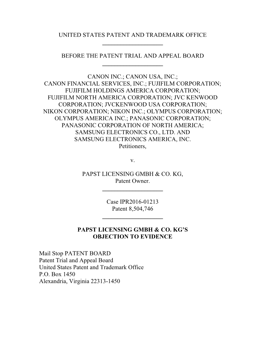 Before the Patent Trial and Appeal Board ______