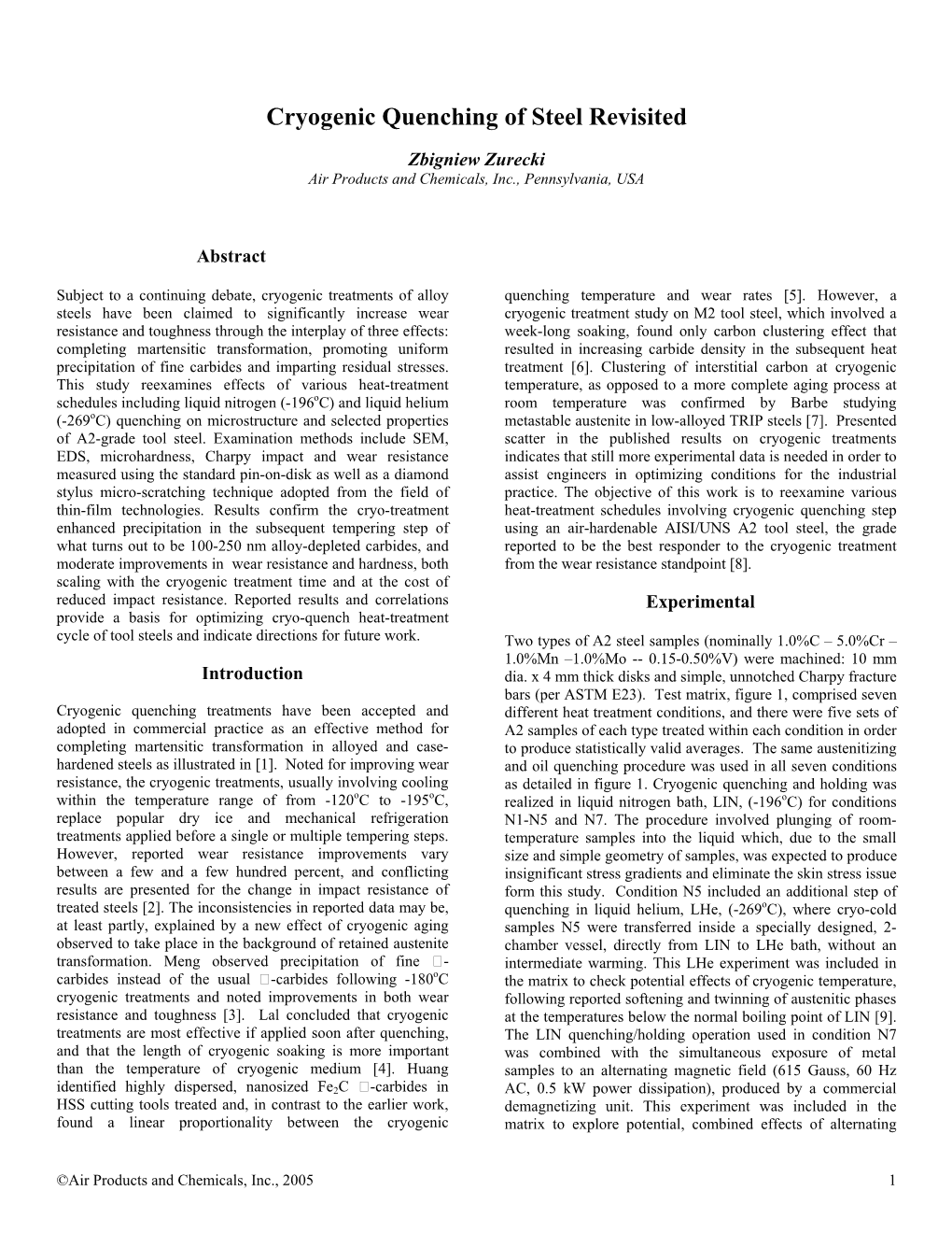 Cryogenic Quenching of Steel Revisited