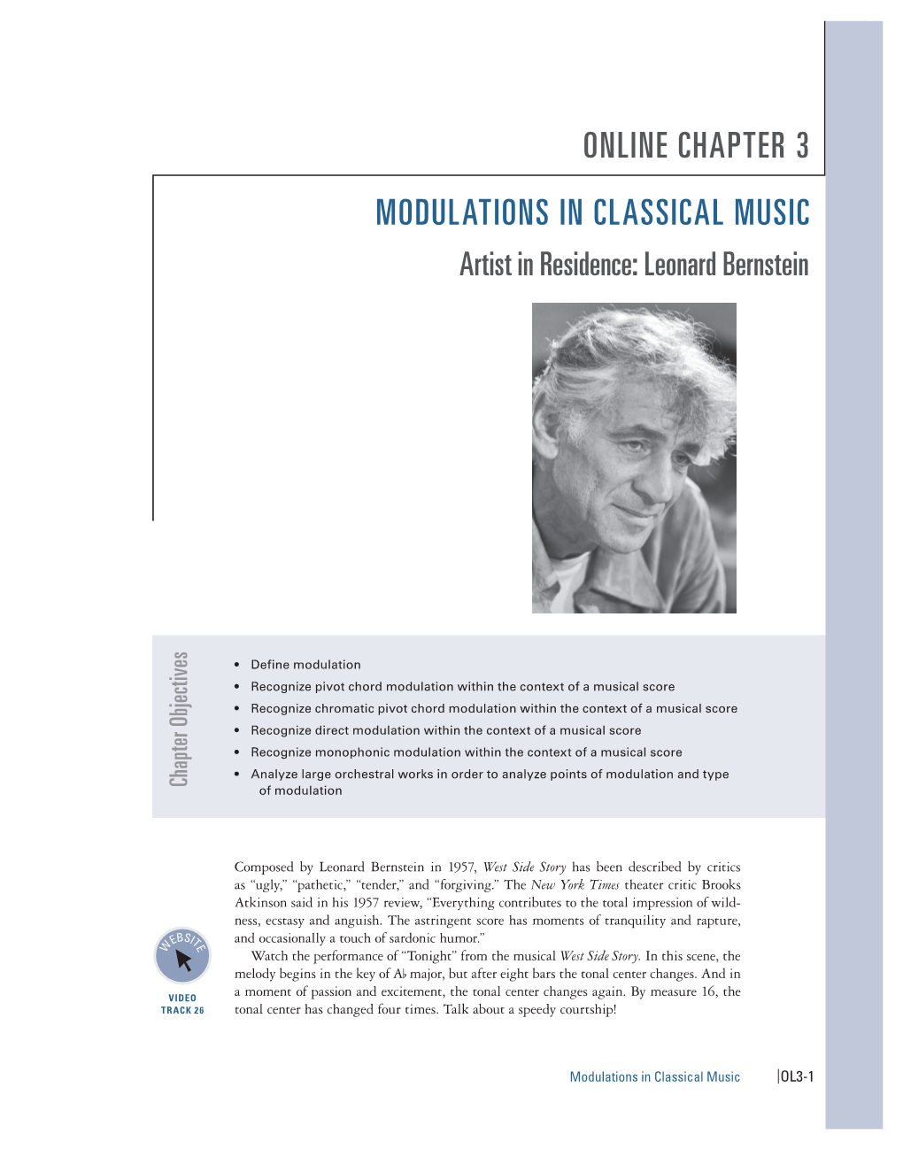 ONLINE CHAPTER 3 MODULATIONS in CLASSICAL MUSIC Artist in Residence: Leonard Bernstein