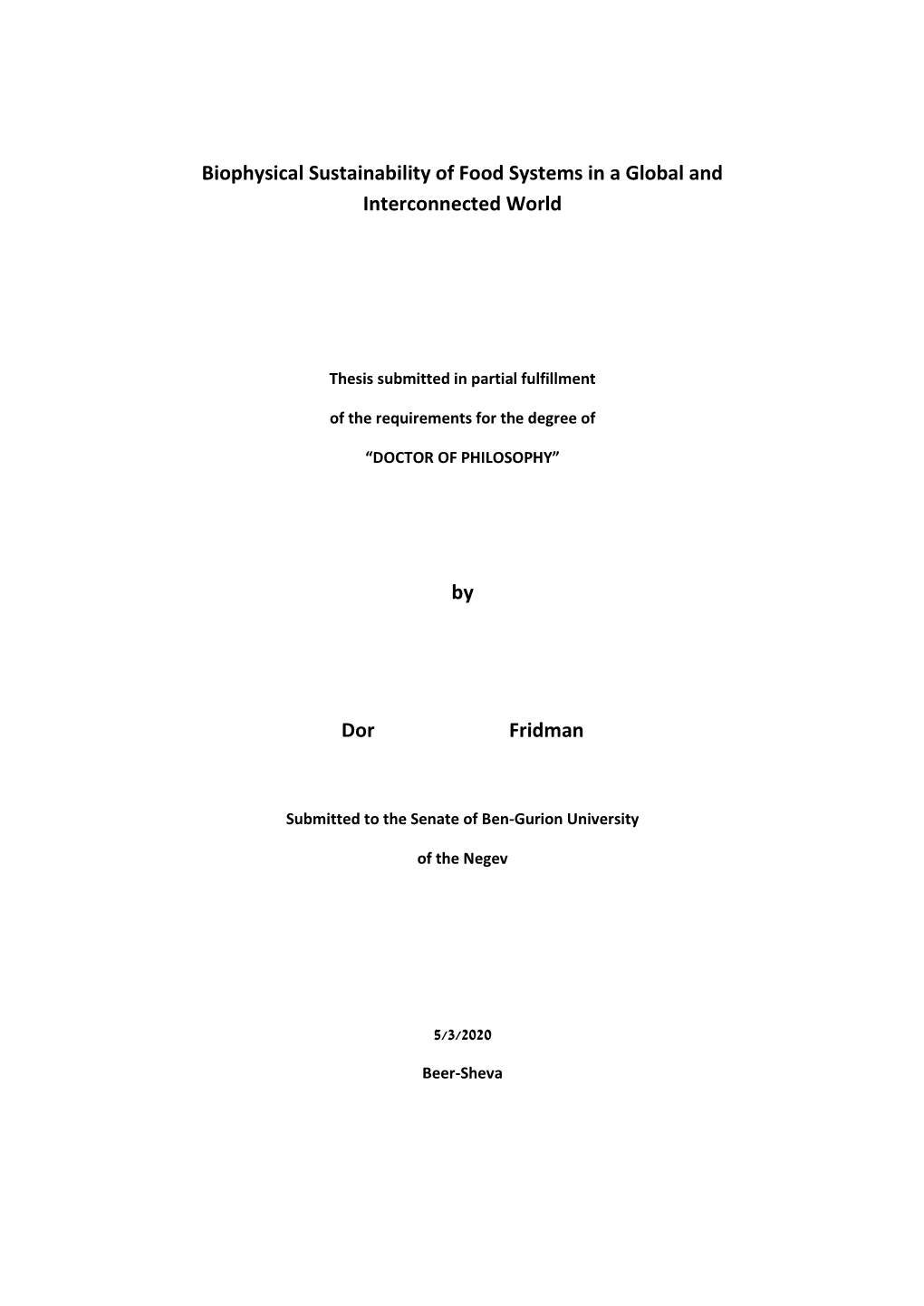 Biophysical Sustainability of Food Systems in a Global and Interconnected World