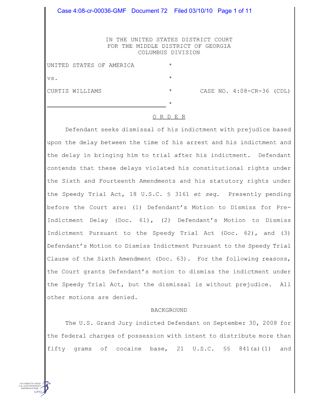 Case 4:08-Cr-00036-GMF Document 72 Filed 03/10/10 Page 1 of 11