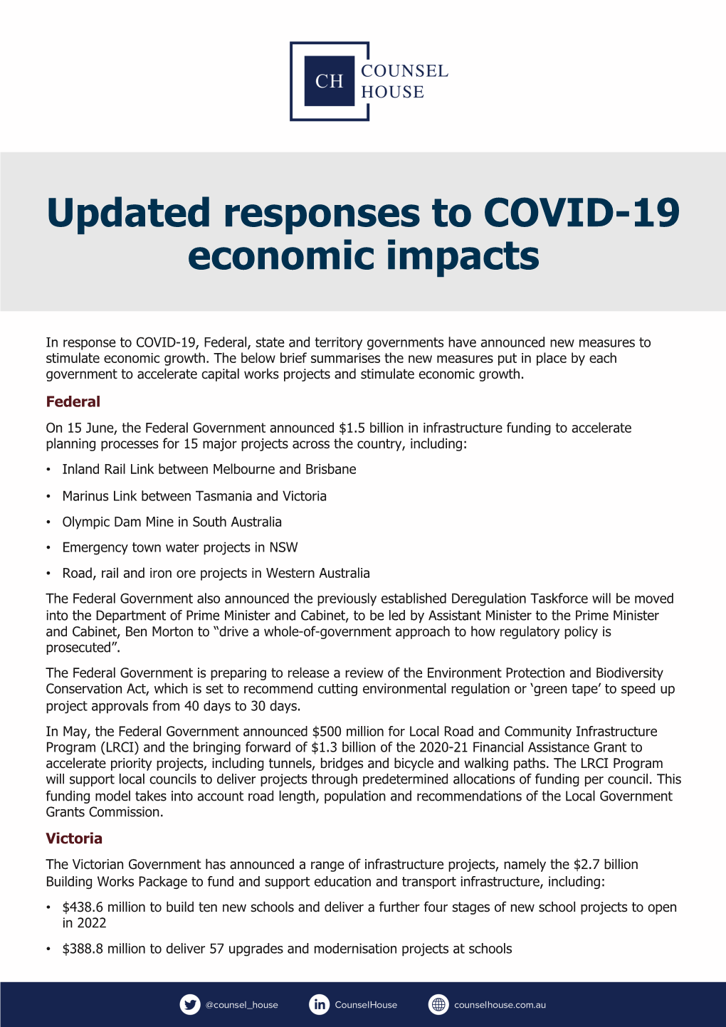 Updated Responses to COVID-19 Economic Impacts