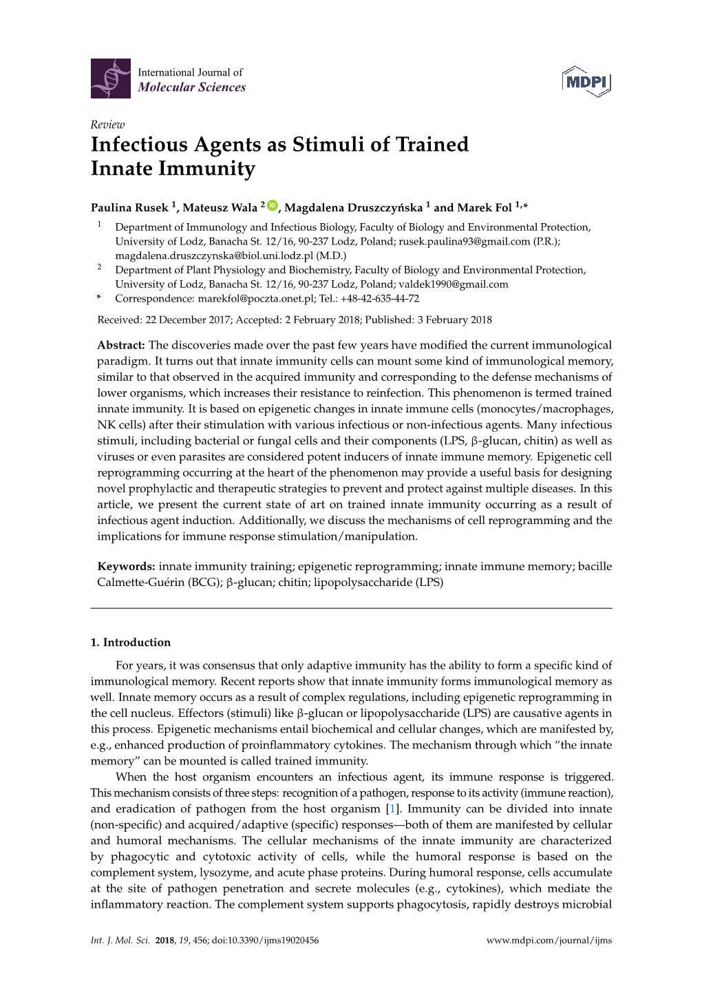 Infectious Agents As Stimuli of Trained Innate Immunity