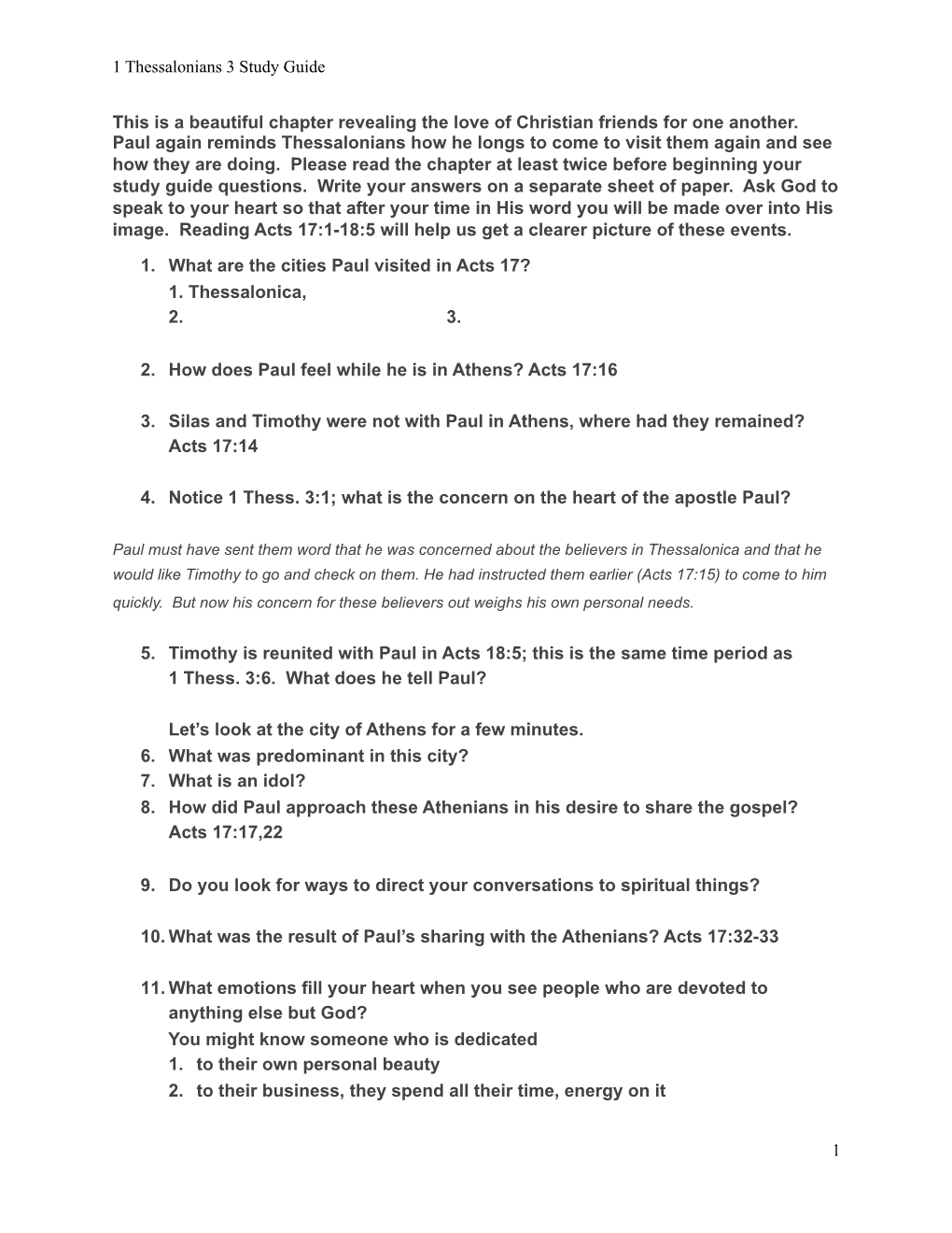 1 Thessalonians 3 Study Guide-1