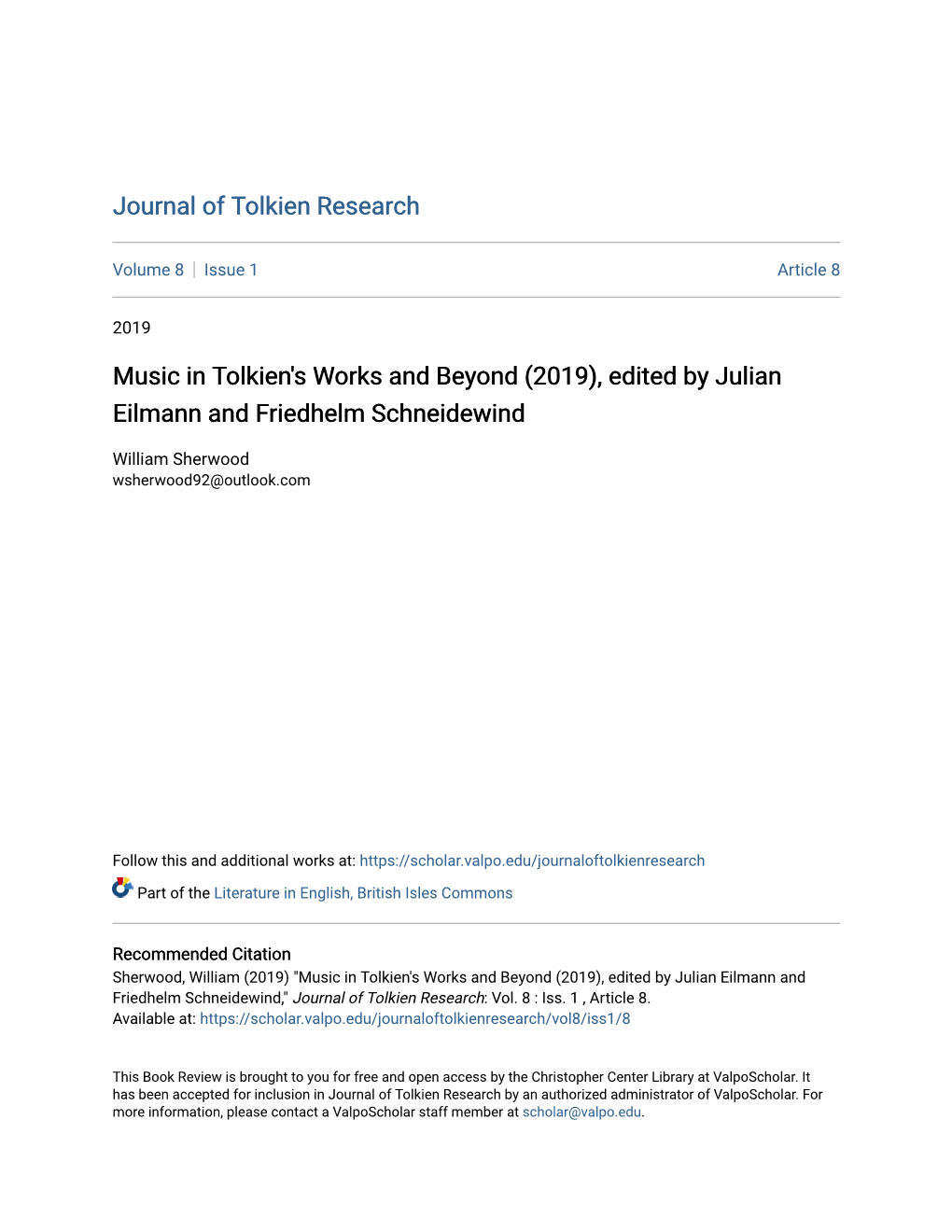 Music in Tolkien's Works and Beyond (2019), Edited by Julian Eilmann and Friedhelm Schneidewind