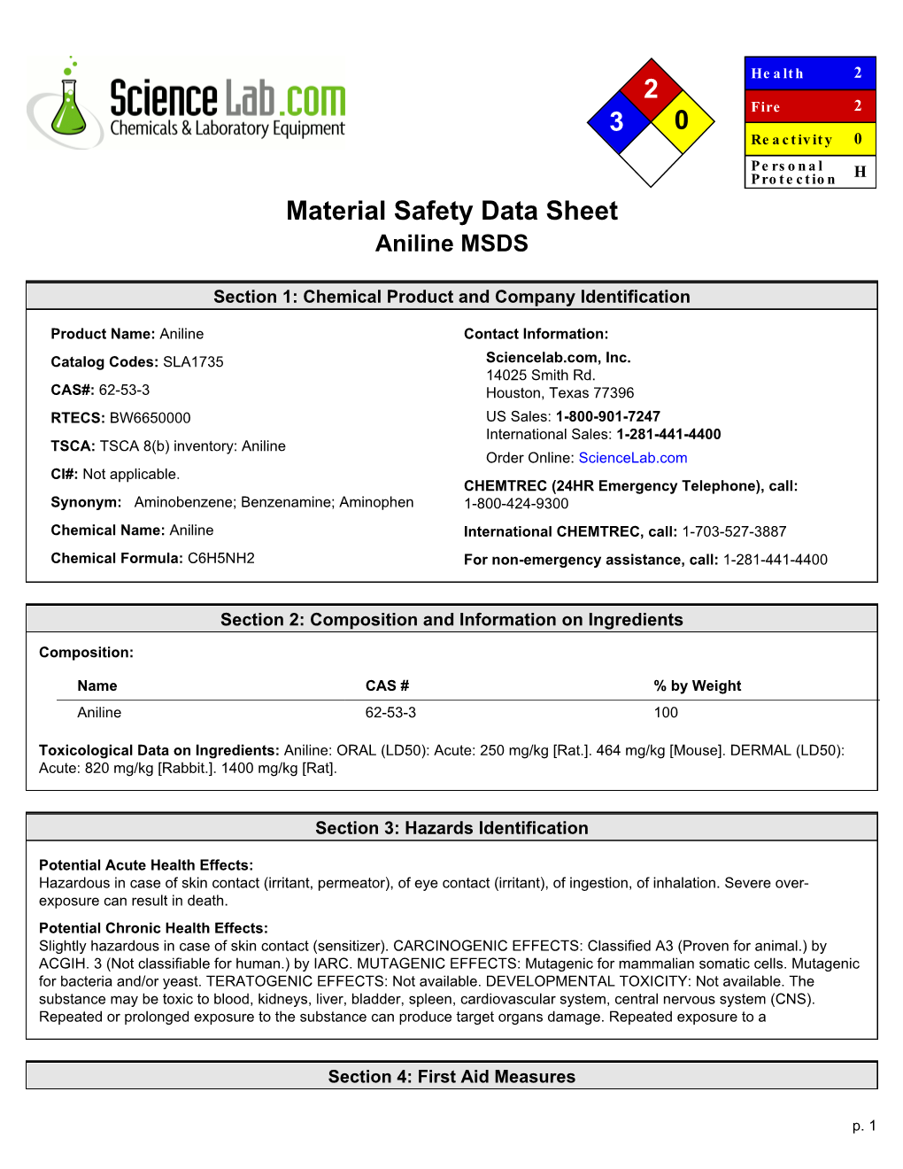 2 3 0 Material Safety Data Sheet