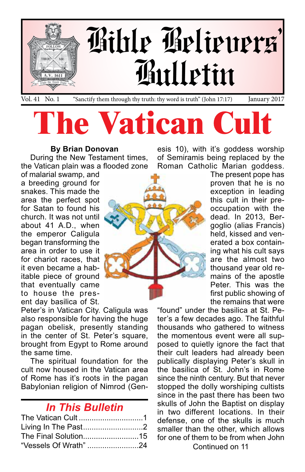 Bible Believers' Bulletin the Vatican Cult
