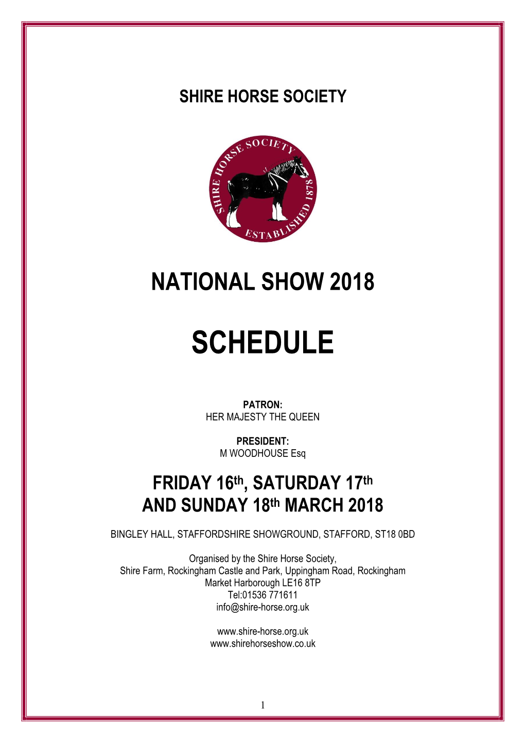 Shire Horse Society National Show 2018 Schedule