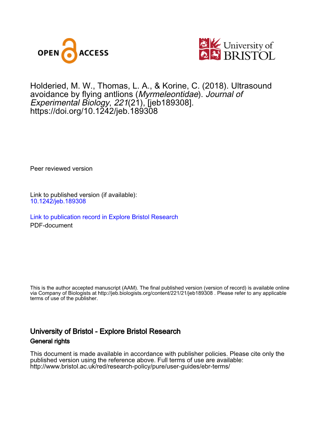 Holderied, MW, Thomas, LA, & Korine, C. (2018). Ultrasound