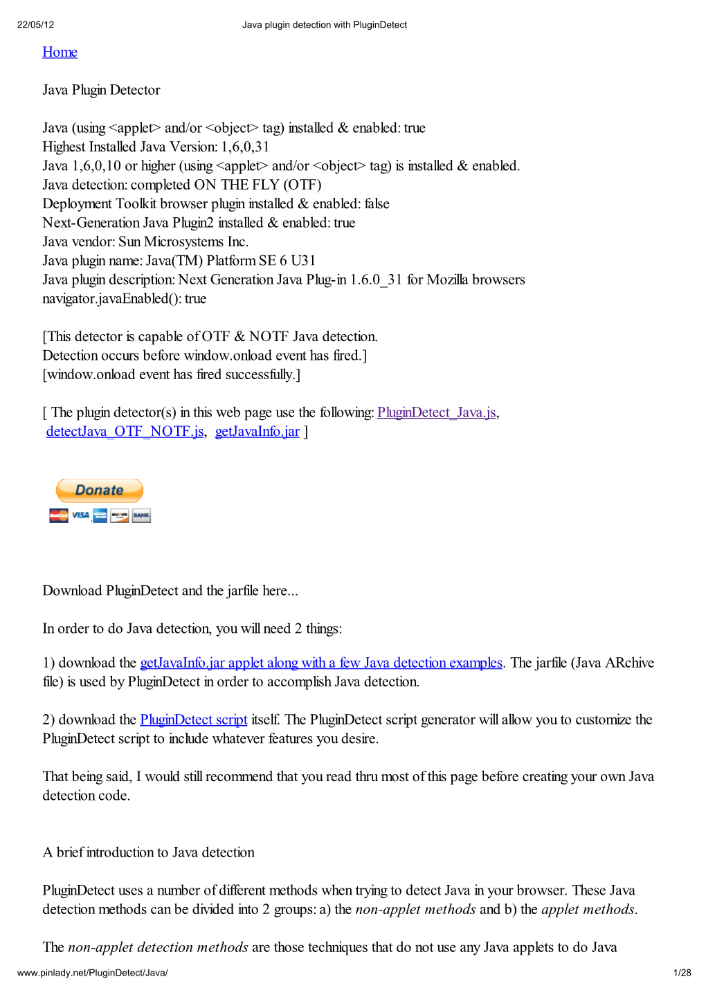 Home Java Plugin Detector Java (Using <Applet> And/Or <Object> Tag