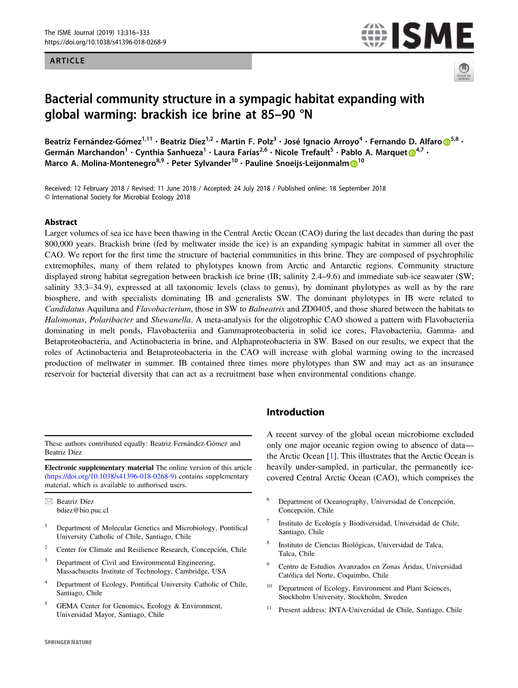 Bacterial Community Structure in a Sympagic Habitat Expanding with Global Warming: Brackish Ice Brine at 85Â€“90 °N