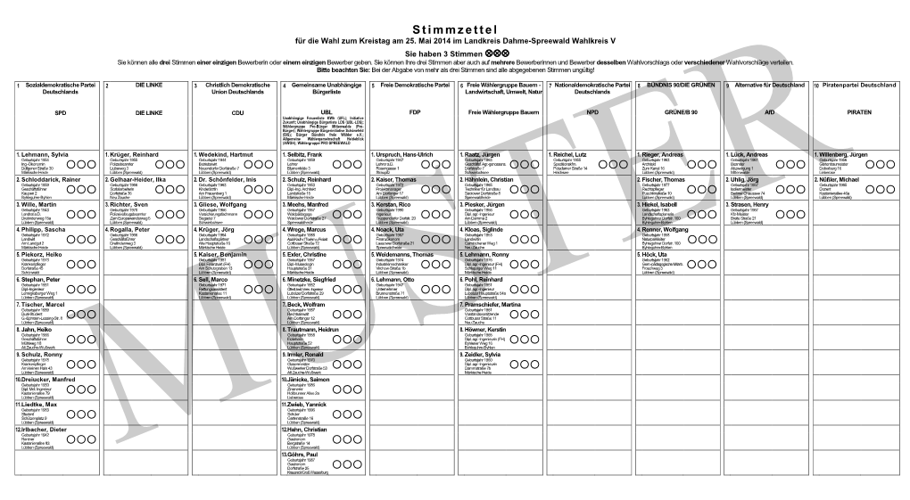 Stimmzettelmuster Für Den Wahlkreis V