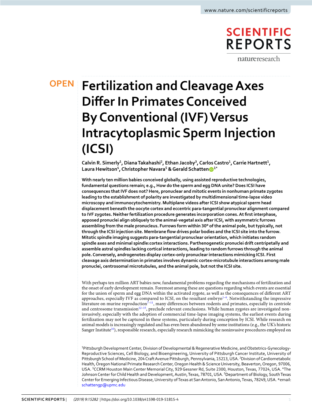 IVF) Versus Intracytoplasmic Sperm Injection (ICSI) Calvin R