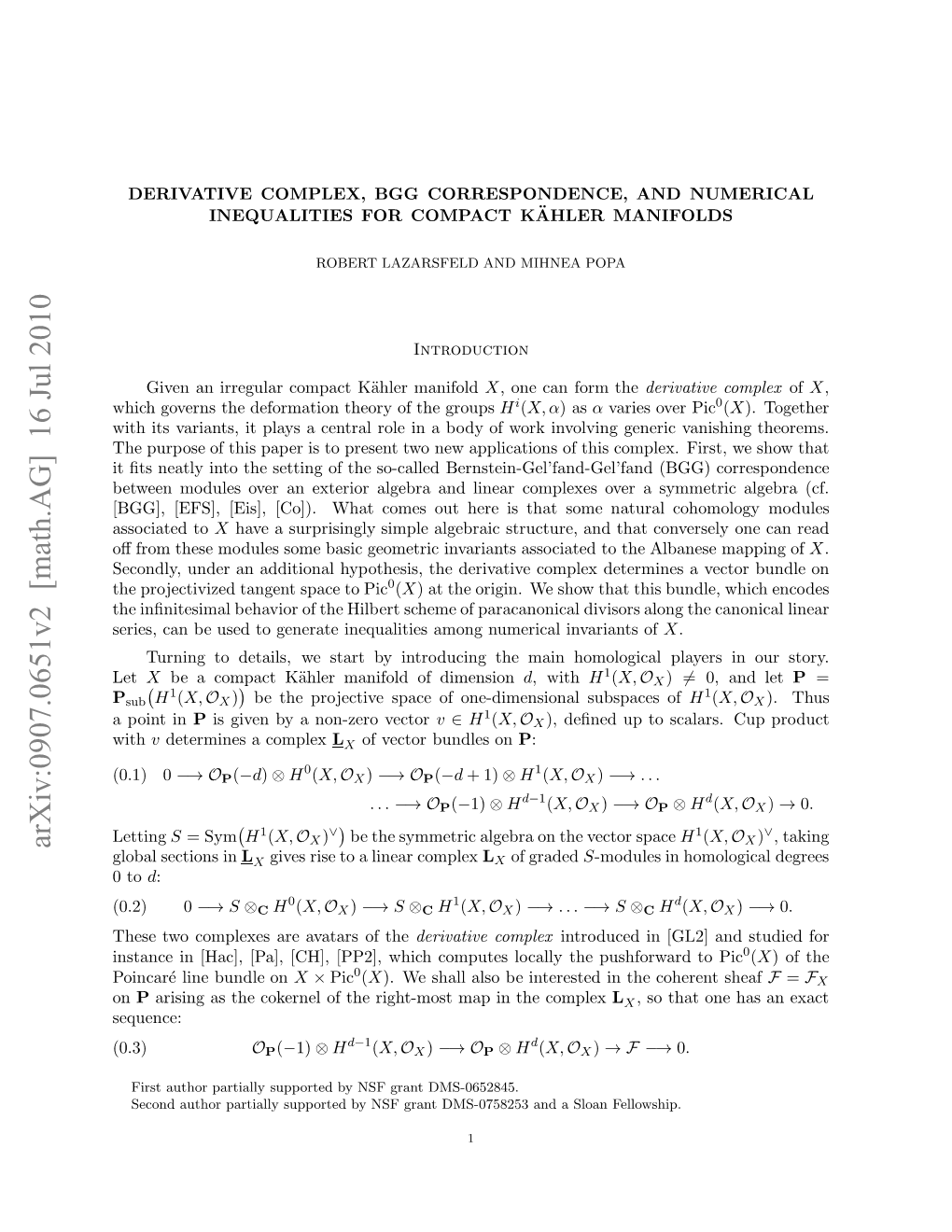 DERIVATIVE COMPLEX, BGG CORRESPONDENCE, and NUMERICAL INEQUALITIES 3 Are Surjective, I.E