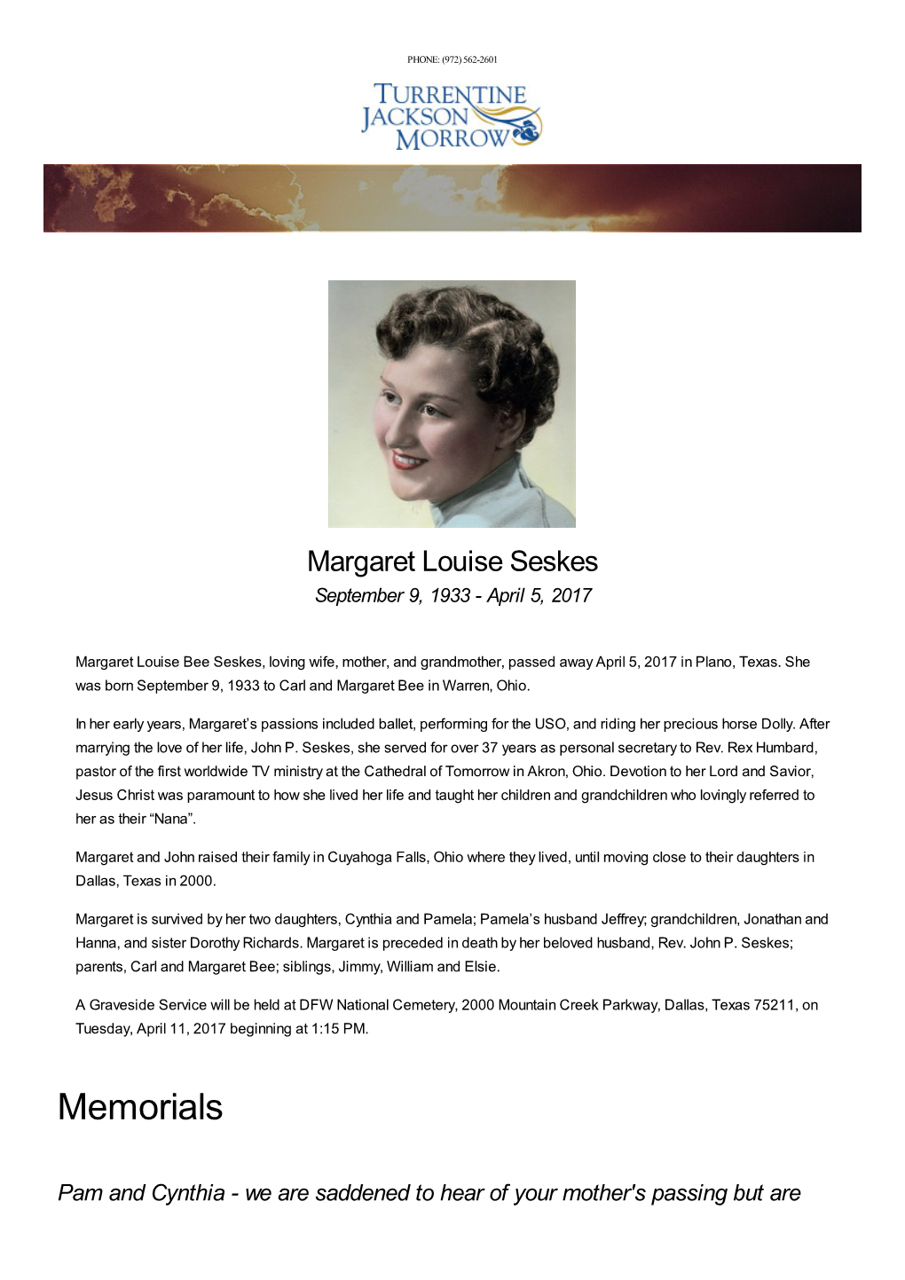 Margaret Louise Seskes September 9, 1933 - April 5, 2017
