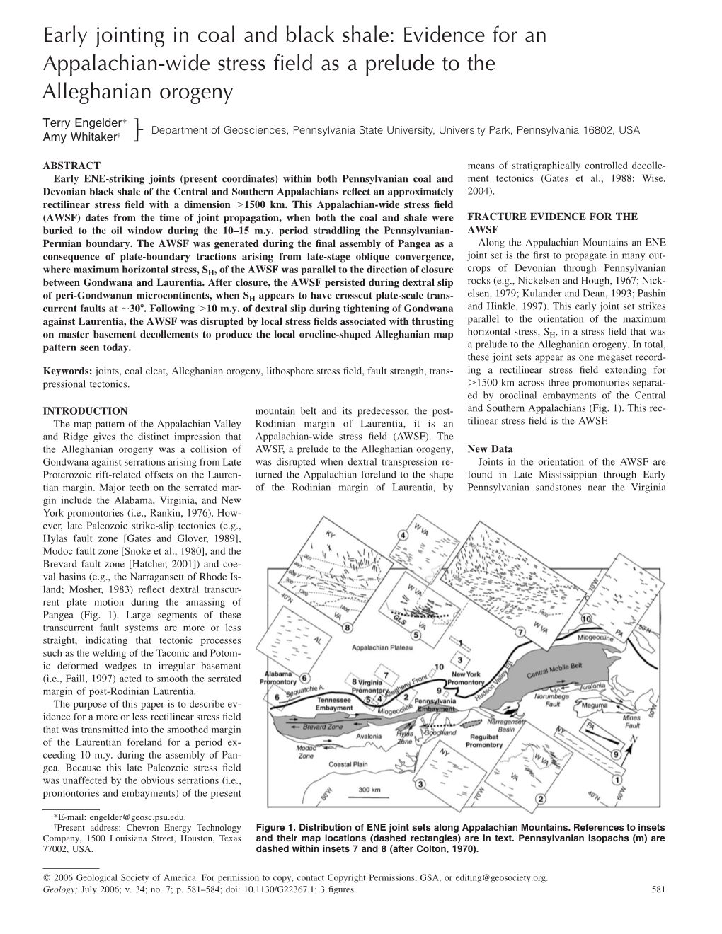 Early Jointing in Coal and Black Shale: Evidence for an Appalachian-Wide Stress ﬁeld As a Prelude to the Alleghanian Orogeny