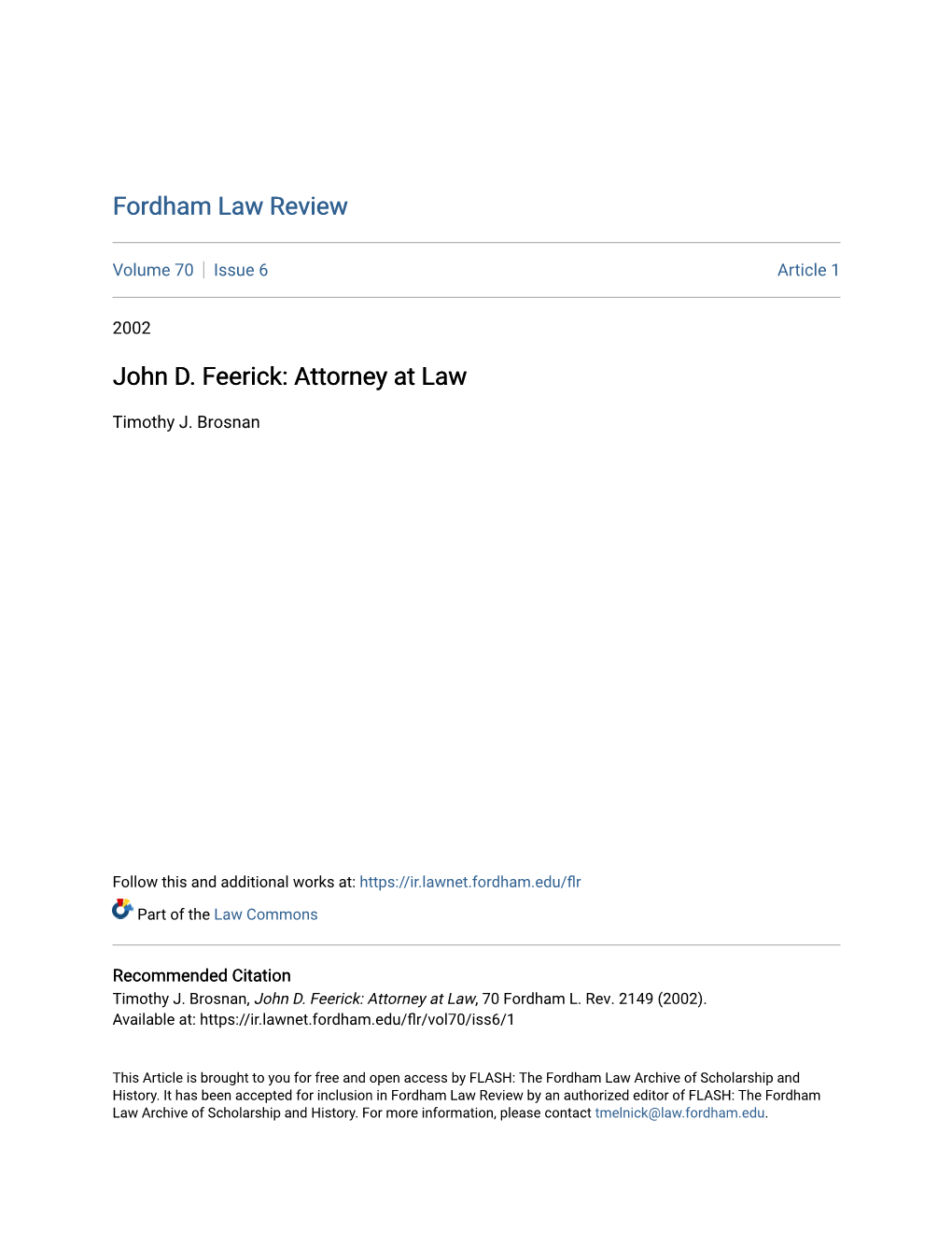 John D. Feerick: Attorney at Law