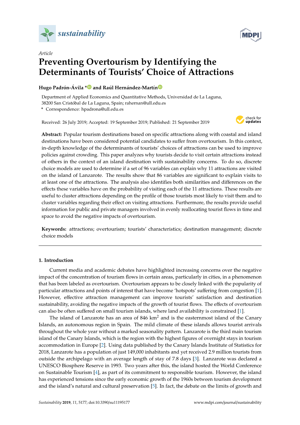 Preventing Overtourism by Identifying the Determinants of Tourists’ Choice of Attractions