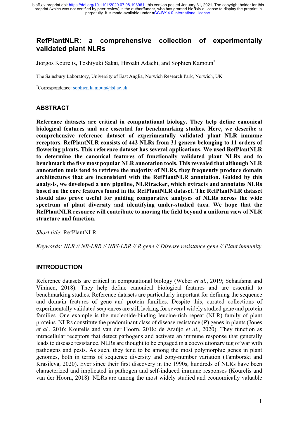 A Comprehensive Collection of Experimentally Validated Plant Nlrs