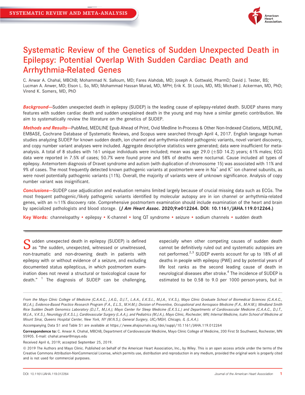 Systematic Review of the Genetics of Sudden Unexpected Death in Epilepsy: Potential Overlap with Sudden Cardiac Death and Arrhythmia-Related Genes C