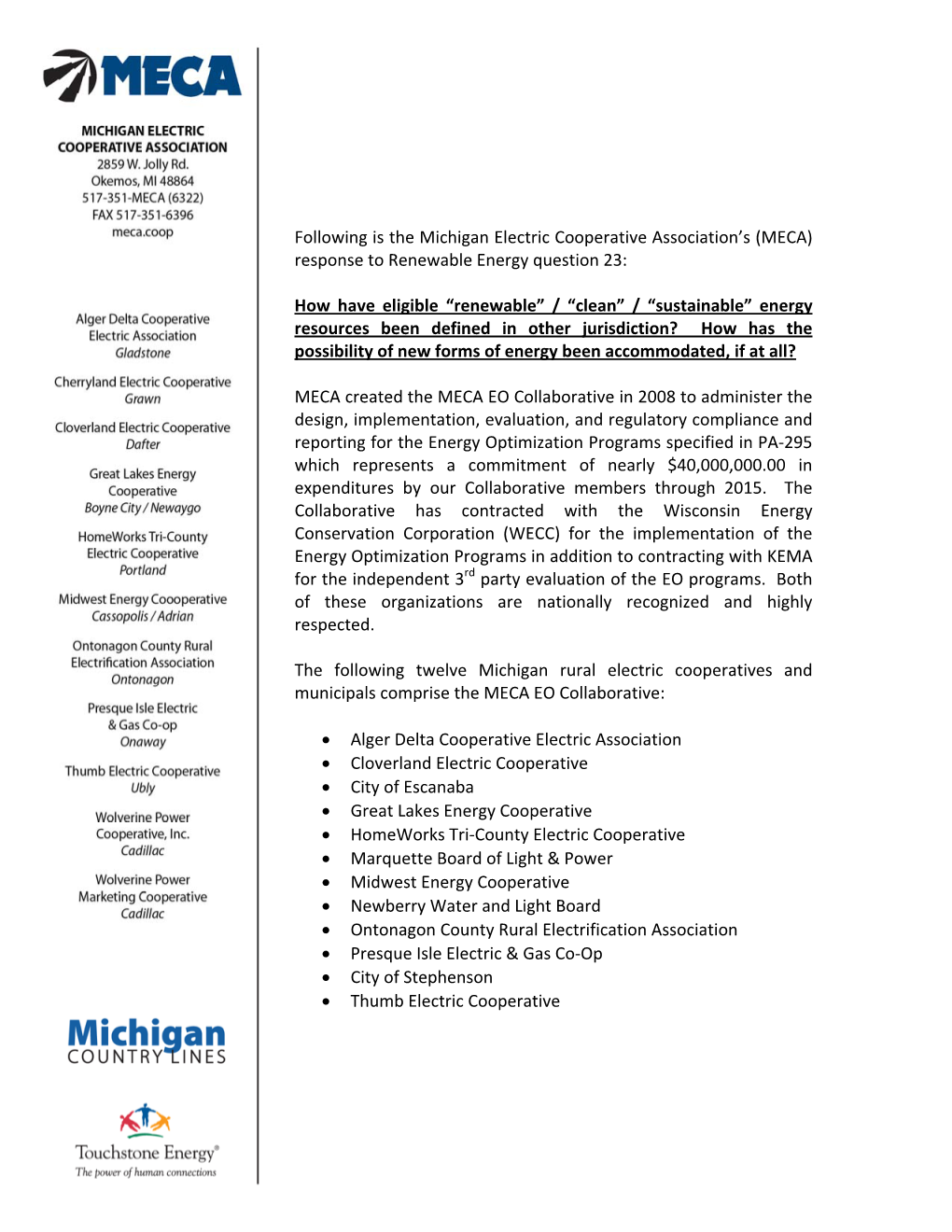 (MECA) Response to Renewable Energy Question 23