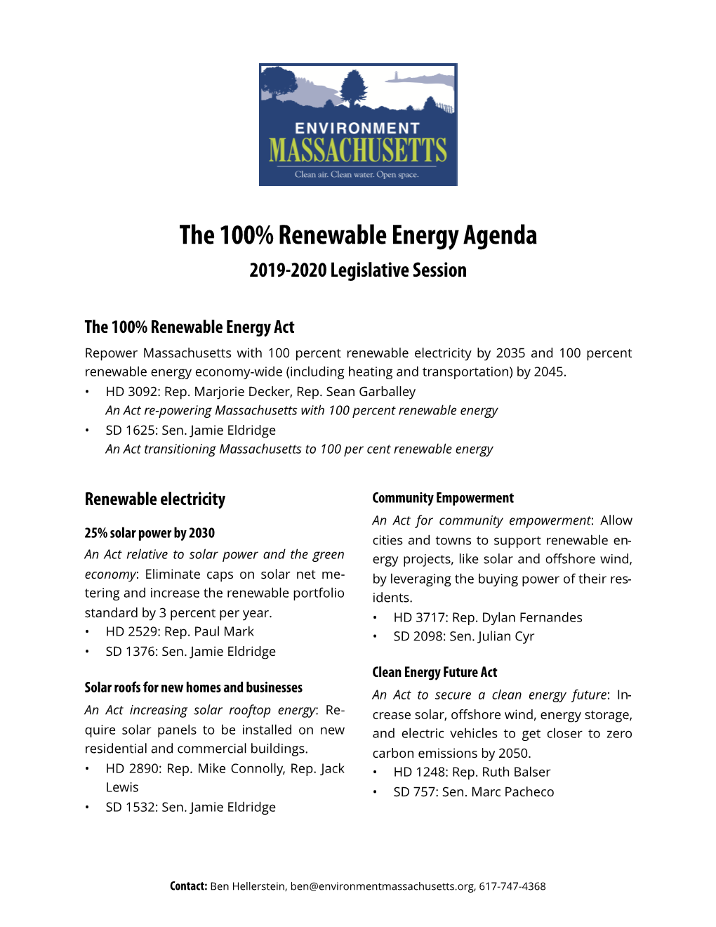100% Renewable Energy Agenda 2019-2020 Legislative Session