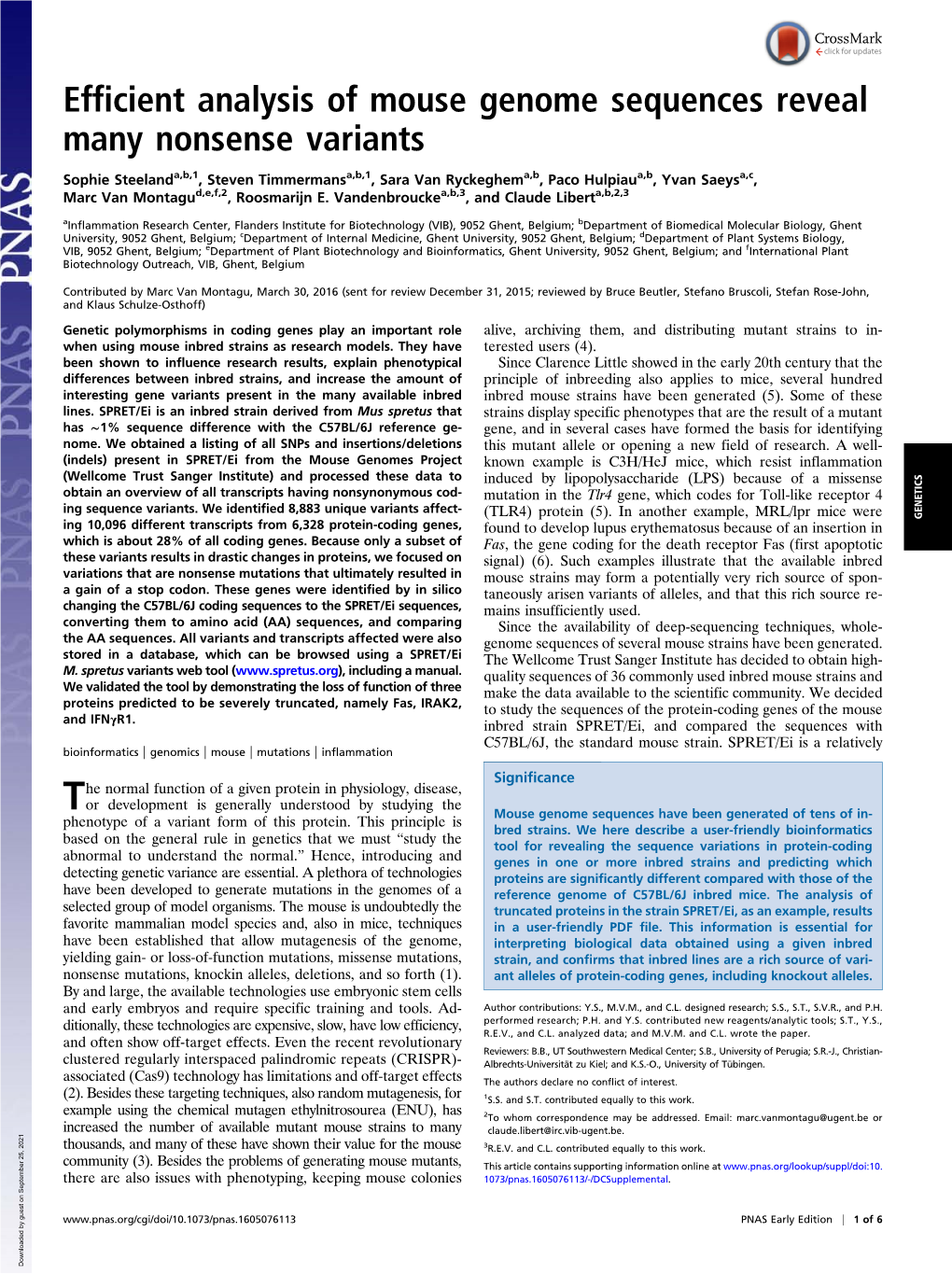 Efficient Analysis of Mouse Genome Sequences Reveal Many Nonsense Variants