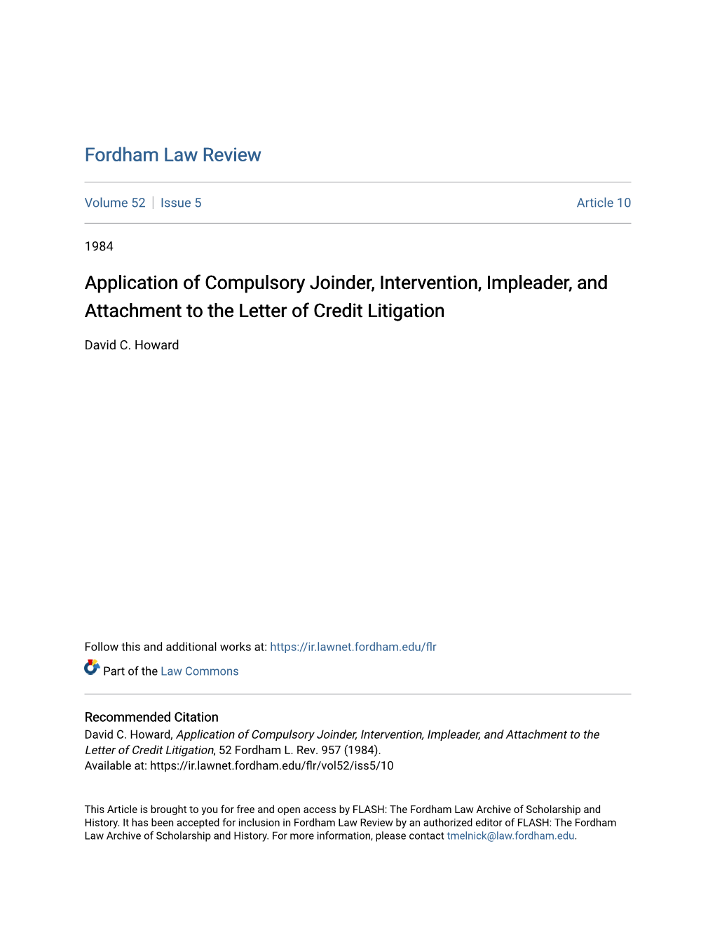 Application of Compulsory Joinder, Intervention, Impleader, and Attachment to the Letter of Credit Litigation