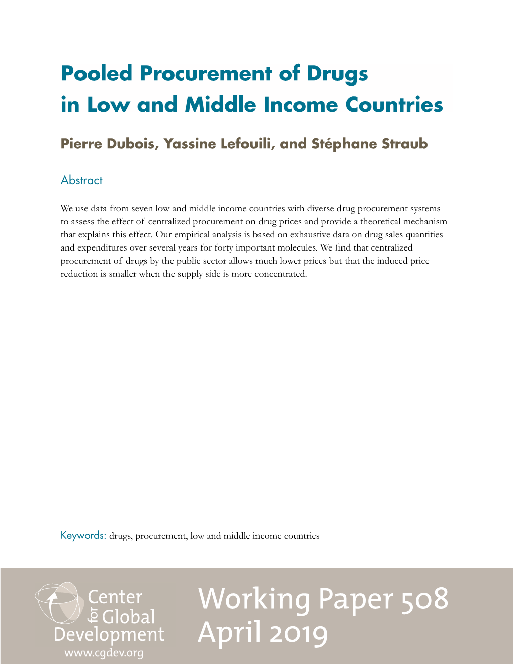 Pooled Procurement of Drugs in Low and Middle Income Countries